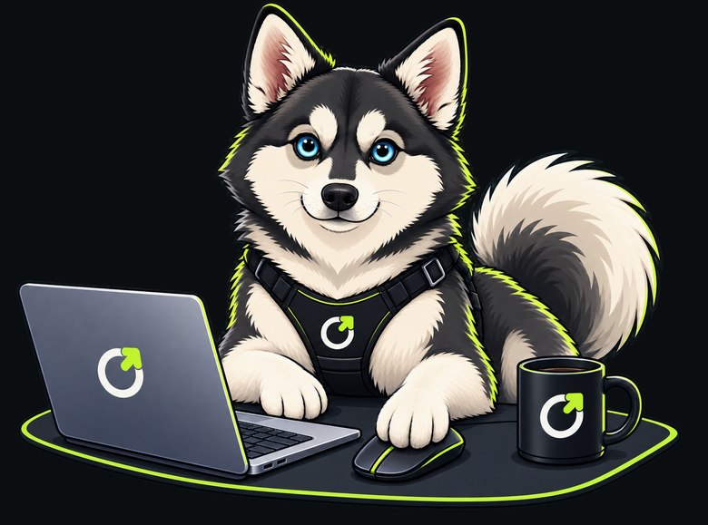 Luna at her laptop in an Opsvisory harness